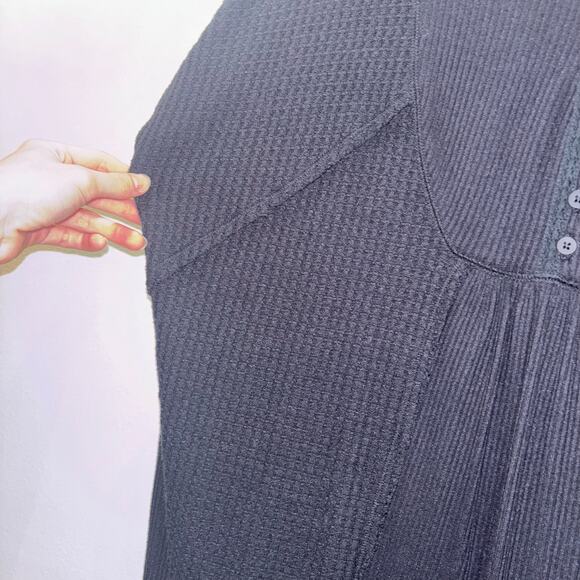 Free People Leo Henley Waffle Knit Top – Black – Size Small (Oversized Fit) - Picture 10 of 14